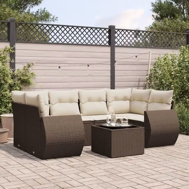 Set Divani da Giardino 7 pz con Cuscini Marrone in Polyrattan 3253460