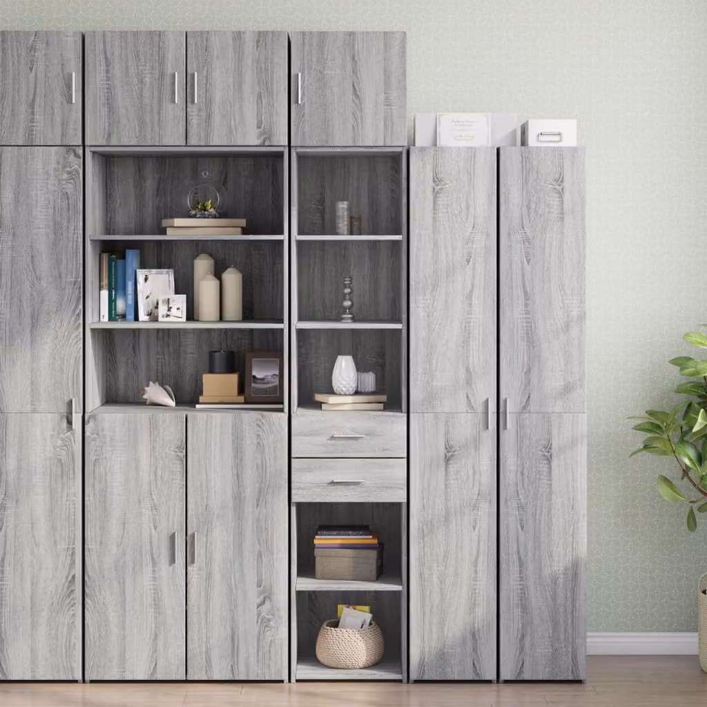 Mobile sottile vidaXL in legno e MDF, colore grigio Sonoma, con ante a battente e ripiani interni, L 40 cm x P 42,5 cm x H 225 cm