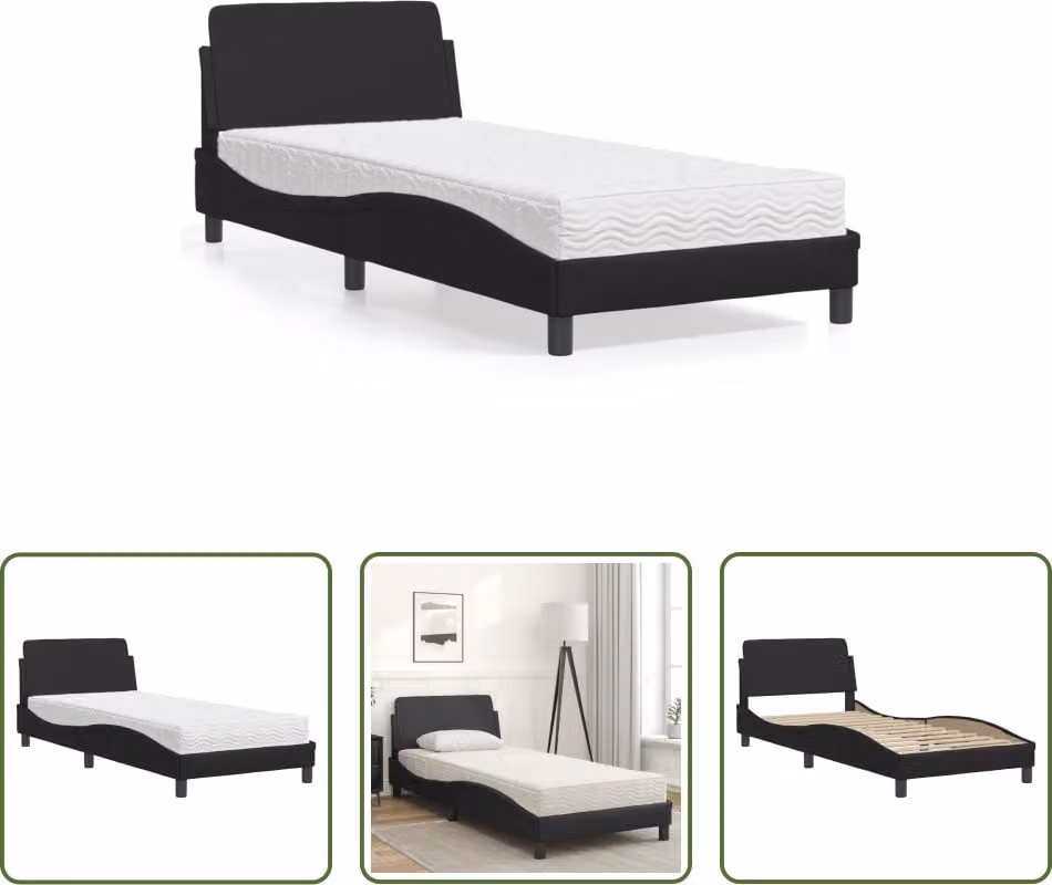 The Living Store Letto con materasso nero 90x200 cm in ecopelle