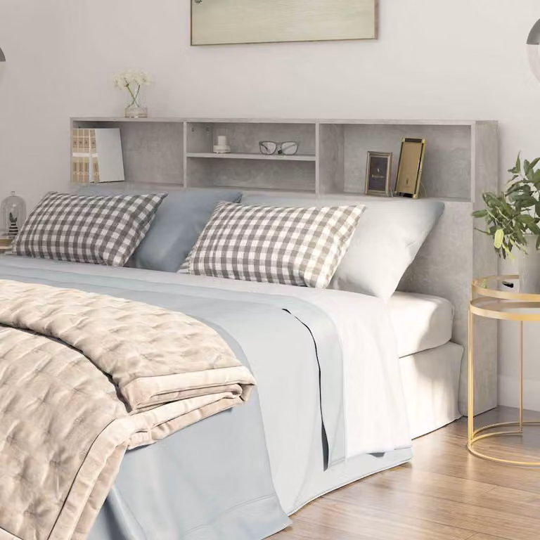 Testiera con contenitore e ripiano integrato vidaXL in tessuto grigio cemento L 200 cm x H 103,5 cm x P 19 cm