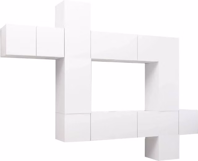 Set di mobili in legno ingegnerizzato bianco da 10 pezzi tra cui armadio credenza mobile TV e televisore per soggiorno camera da letto e salotto. 02_0024352