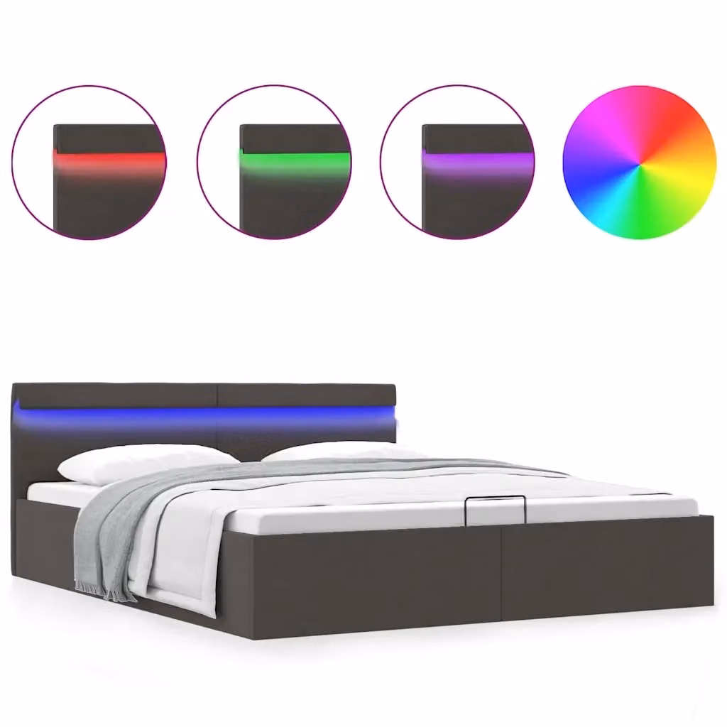 Letto contenitore moderno vidaXL con illuminazione LED e porta USB, tessuto grigio, L/P: 160 x 200 cm – 2