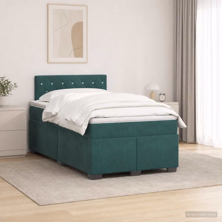 Letto box spring con materasso ibrido vidaXL in velluto verde scuro L/P/H: 200 x 120 x 46 cm