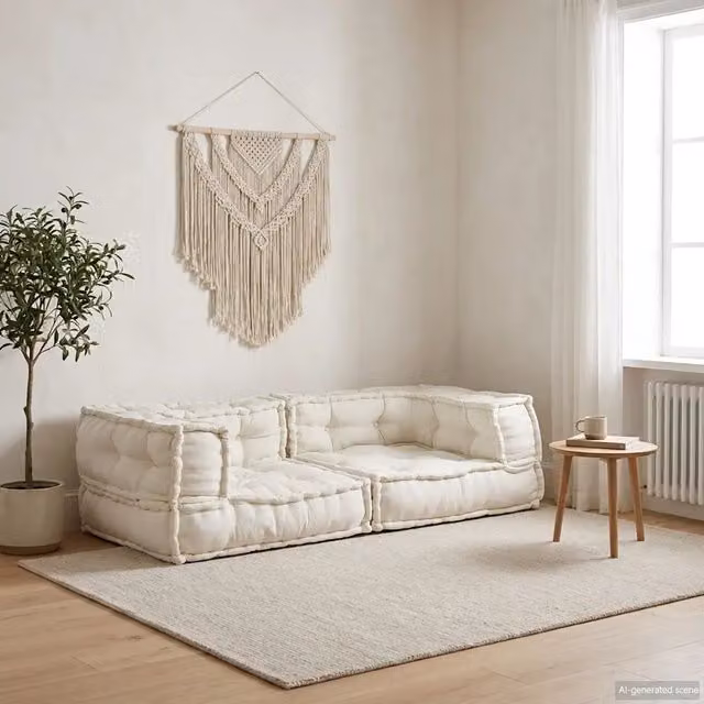 Divano Modulare a 2 Posti vidaXL in Tessuto Beige e Bianco L: 140 cm, P: 70 cm, H: 36 cm