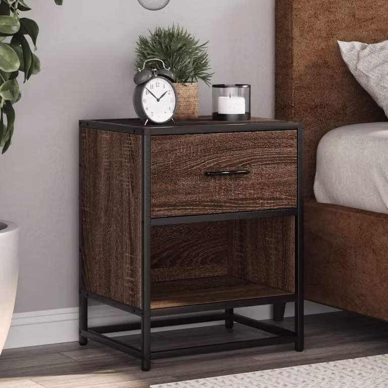 Set di 2 comodini moderni vidaXL in legno e metallo, colore marrone, da appendere a parete, L 40 cm x P 31 cm x H 50 cm