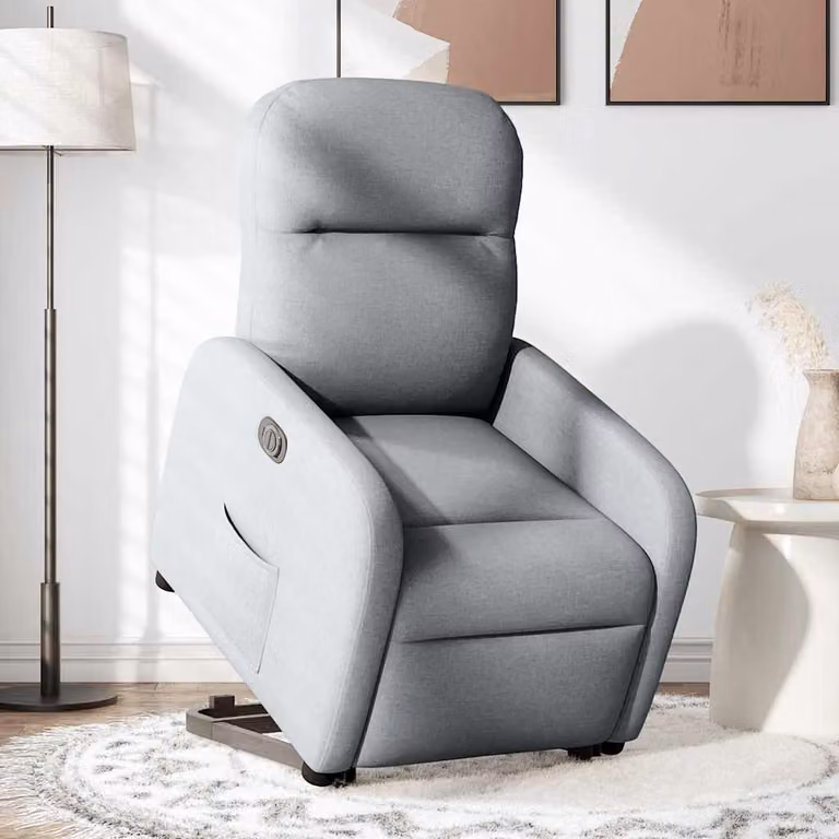 vidaXL Poltrona Reclinante Alzapersona Elettrica Grigio Chiaro Tessuto