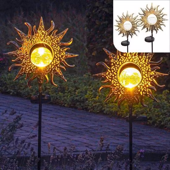 Illuminazione solare da esterno con picchetto - Set da 2 - Luci da esterno a LED - Lampade decorative da giardino - Decorazioni da giardino con pannello solare.