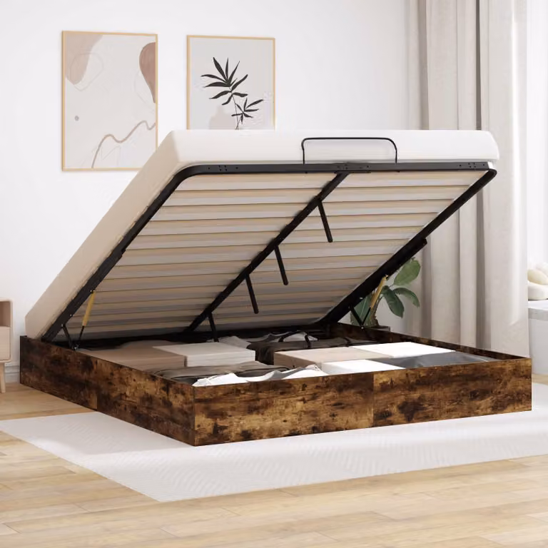 Letto ottomano vidaXL in legno ingegnerizzato Rovere, colore marrone, L: 180 cm, P: 200 cm, H: 25 cm
