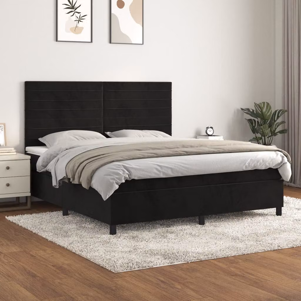 Letto Ibrido vidaXL con Giroletto a Molle e Materasso in Velluto Nero L: 160 cm, P: 200 cm, H: 128 cm