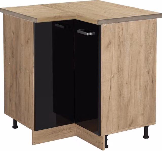 Mobile ad angolo cucina R-Line Nero lucido/Rovere dorato 75.6 cm, PL Rovere Vicco
