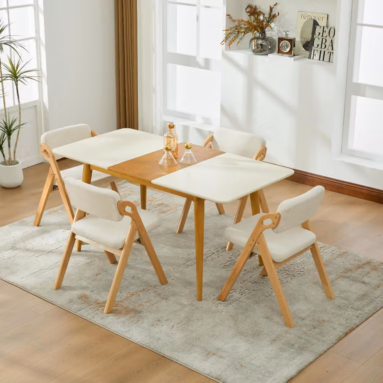 Sedie pieghevoli con seduta imbottita in legno massello (faggio), set di 4 sedie da pranzo impilabili, ideali come sedie aggiuntive per cucina, ufficio, matrimoni, feste, picnic. Colore: beige