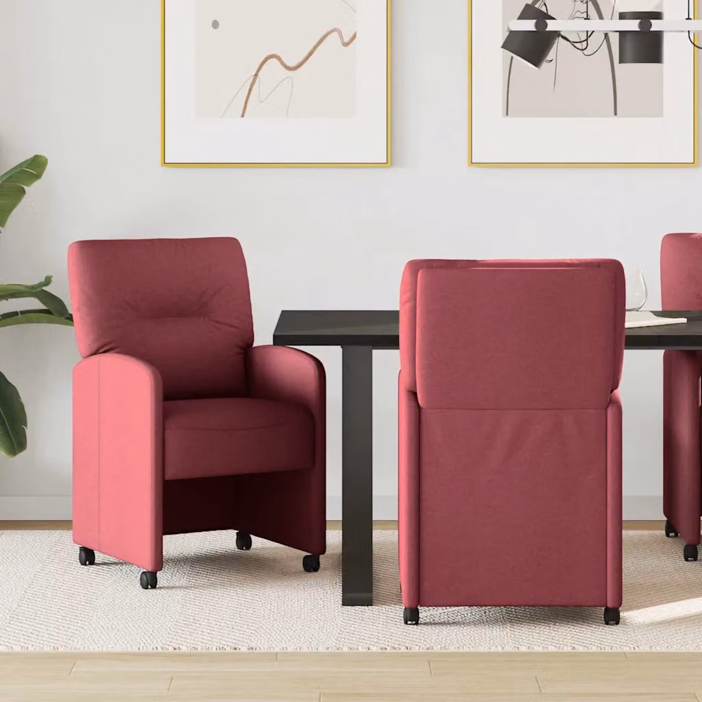 Set di 2 sedie da pranzo con ruote vidaXL in tessuto rosso, L: 57 cm, P: 67 cm, H: 95 cm – 1