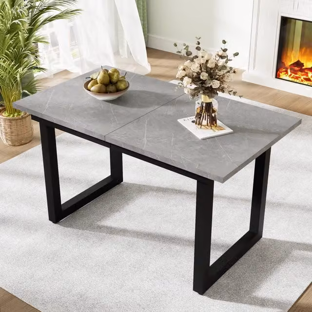 Tavolo da pranzo allungabile con gambe regolabili, stile industriale, per sala da pranzo, in MDF, grigio e nero