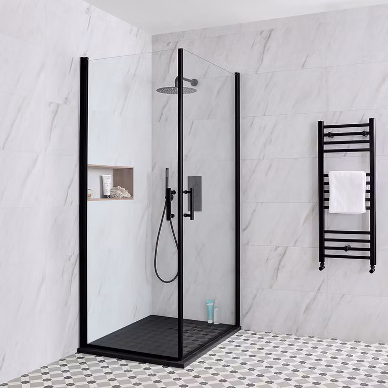 Box Doccia Angolare Doppia Porta con Piatto Ardesia Bianco 800x800mm - Piatto Doccia Bianco