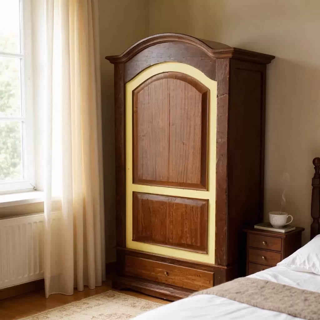 Armadio Arte Povera Mobili 2G in Legno con Foglia Oro, 1 Porta e Cassetti Integrati, L: 96 cm, P: 56 cm, H: 196 cm – 2
