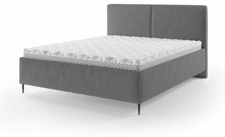 Letto imbottito con contenitore integrato, modello Hatti, legno di faggio scuro, dimensioni 180 x 200 cm