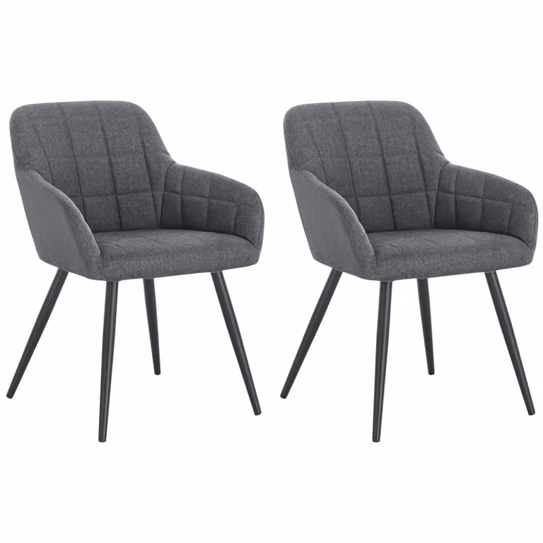 WOLTU set di 2 sedie da pranzo sedia da cucina sedia da soggiorno sedia imbottita con braccioli, seduta in lino, gambe in metallo, grigio scuro
