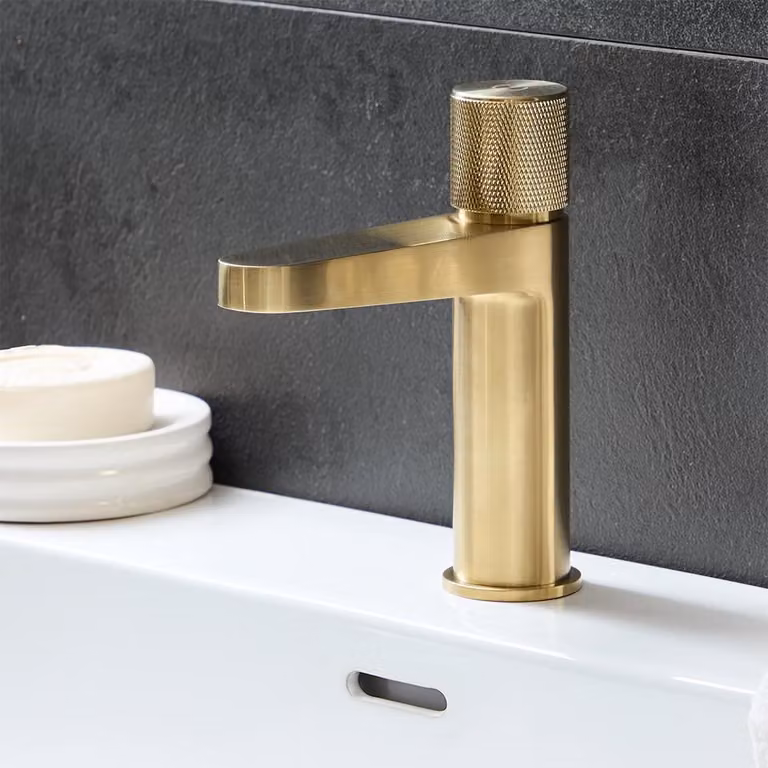 Miscelatore Moderno Monocomando a Pulsante per Lavabo Oro Satinato
