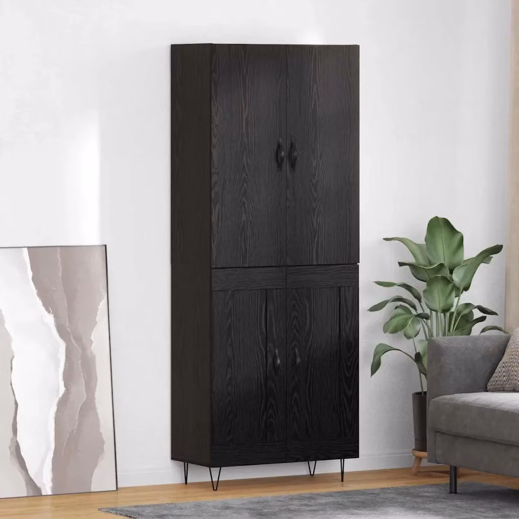Set di 2 Credenze Design In Madia Buffet da pranzo in Rovere e Nero con dettagli in vetro e MDF L/P/H: 180 x 60 x 69,5 cm – 2
