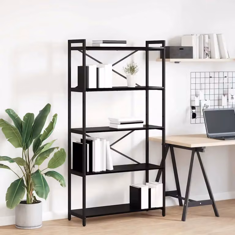 Libreria industrial vidaXL in MDF e metallo, colore nero e marrone, L 80 x P 30 x H 155 cm