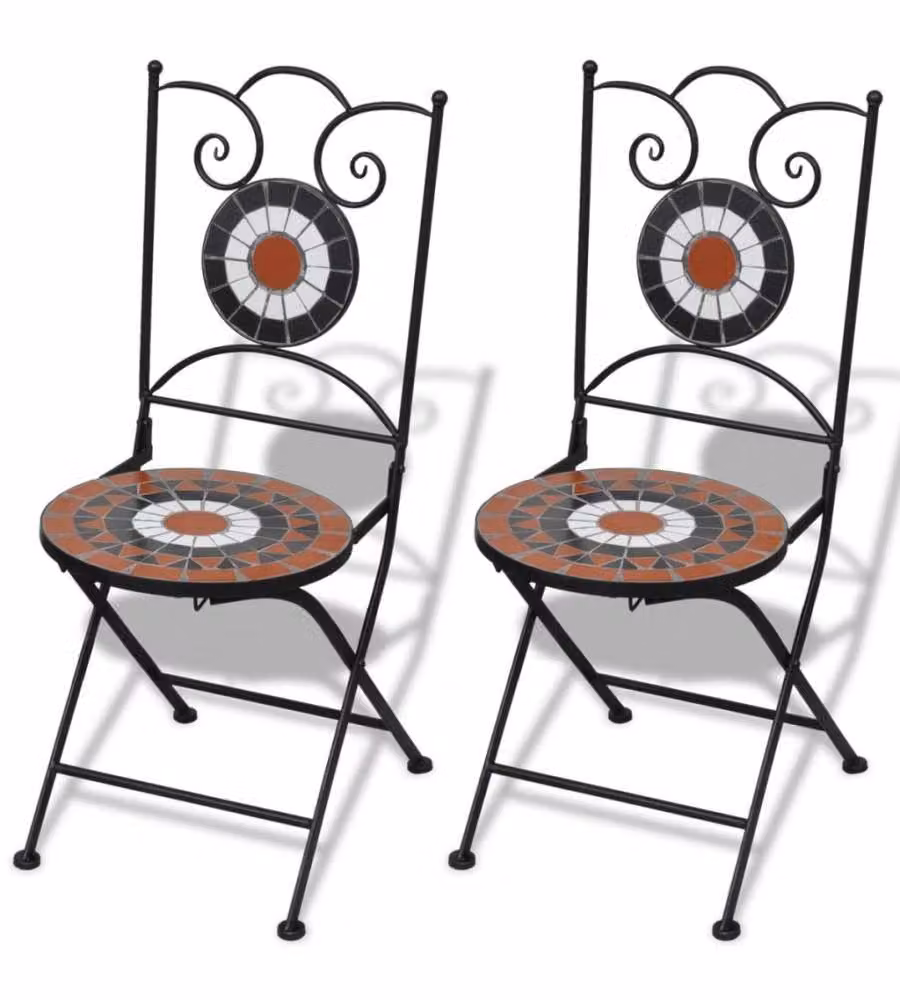 Sedie da Bistrot Pieghevoli 2 pz Ceramica Terracotta e Bianco