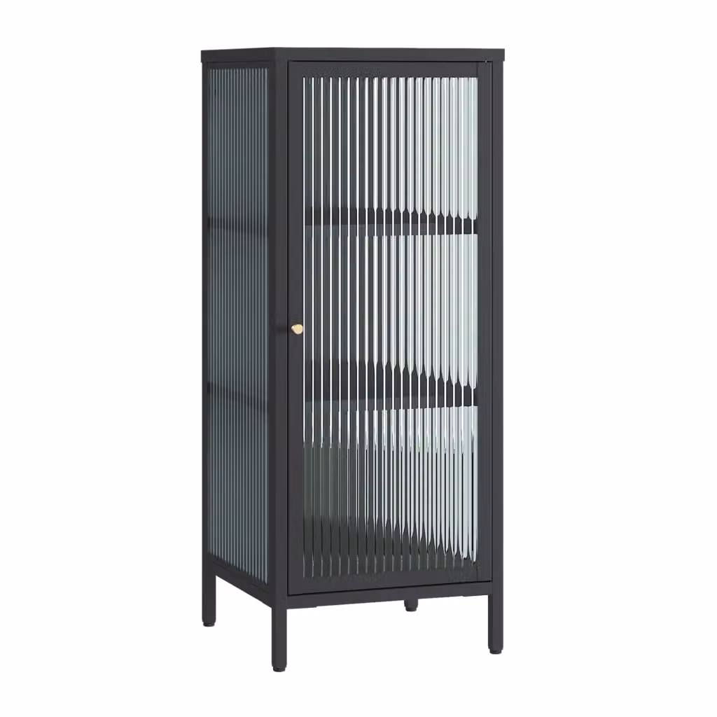 Mobile Vetrina Vinterhavn en.casa con Ante in Vetro e Ripiani, Nero Opaco, L 100 x P 40 x H 40 cm – 2