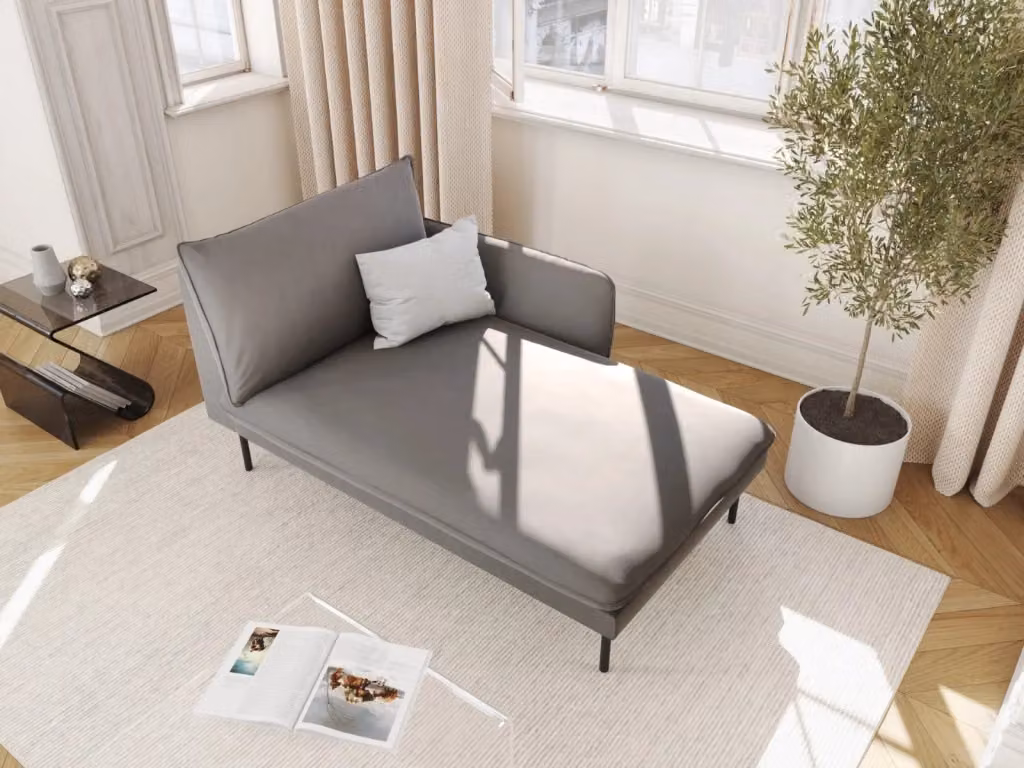 Chaise longue destra Vienna di Cosmopolitan Design in velluto grigio chiaro L/P/H: 130 x 95 x 95 cm – 2