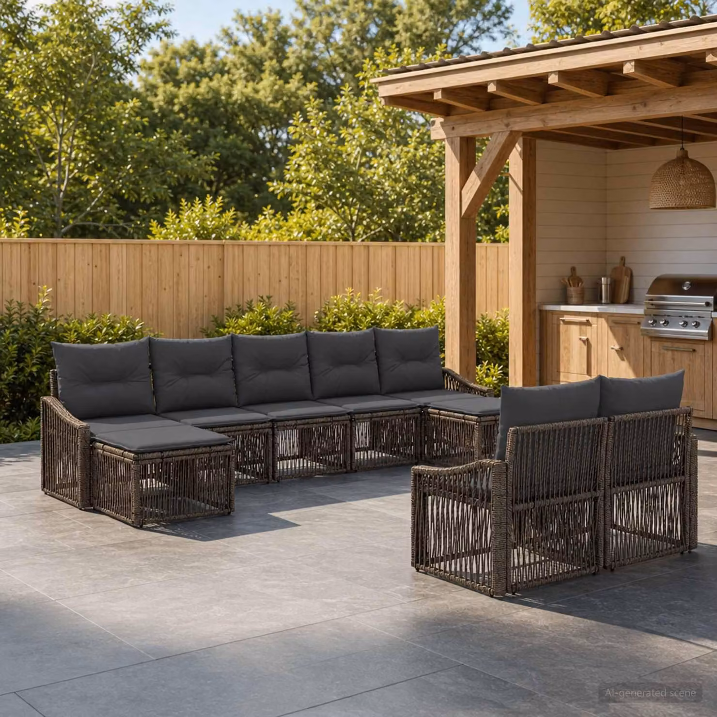 Maison Exclusive - Set da giardino composto da 9 pezzi, divano, colore grigio, realizzato in rattan sintetico