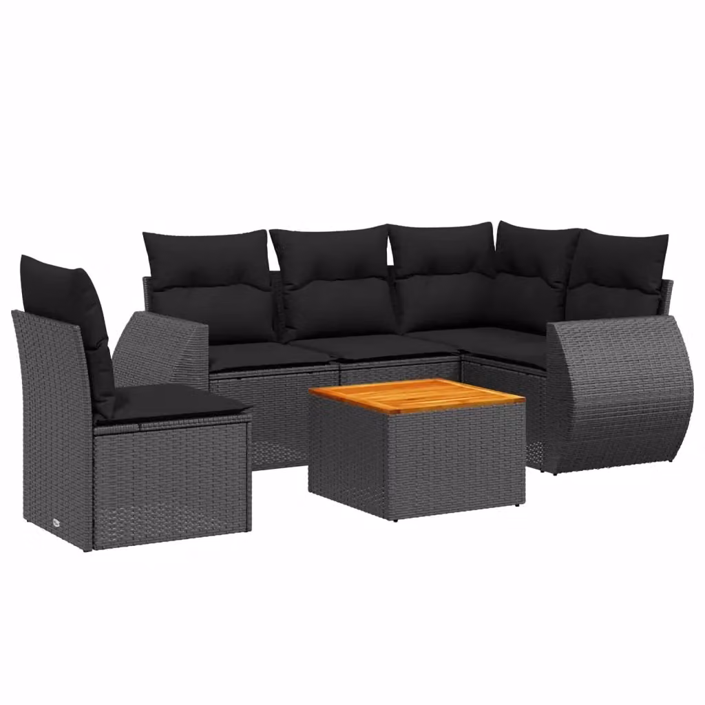 Set Divano da Giardino vidaXL 6 pz a L in Polyrattan Nero con Cuscini e Tavolino – 2