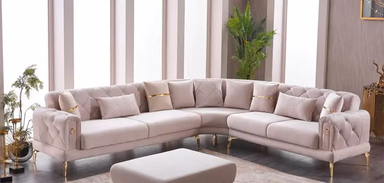 Luxus Ecksofa L-Form Sofa Polstersofa Stoffsofa Beige Couch Eckgarnitur