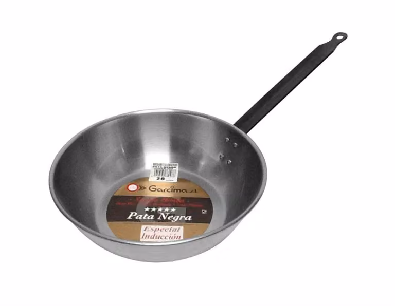 Padella fonda con manico 'Linea PATA NEGRA' di Garcima, per induzione in ferro spazzolato , spessore speciale, diam. 28cm