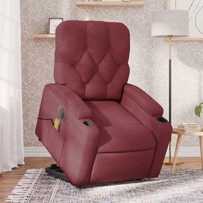 vidaXL Poltrona Alzapersona Elettrica con Massaggio in Tessuto Rosso