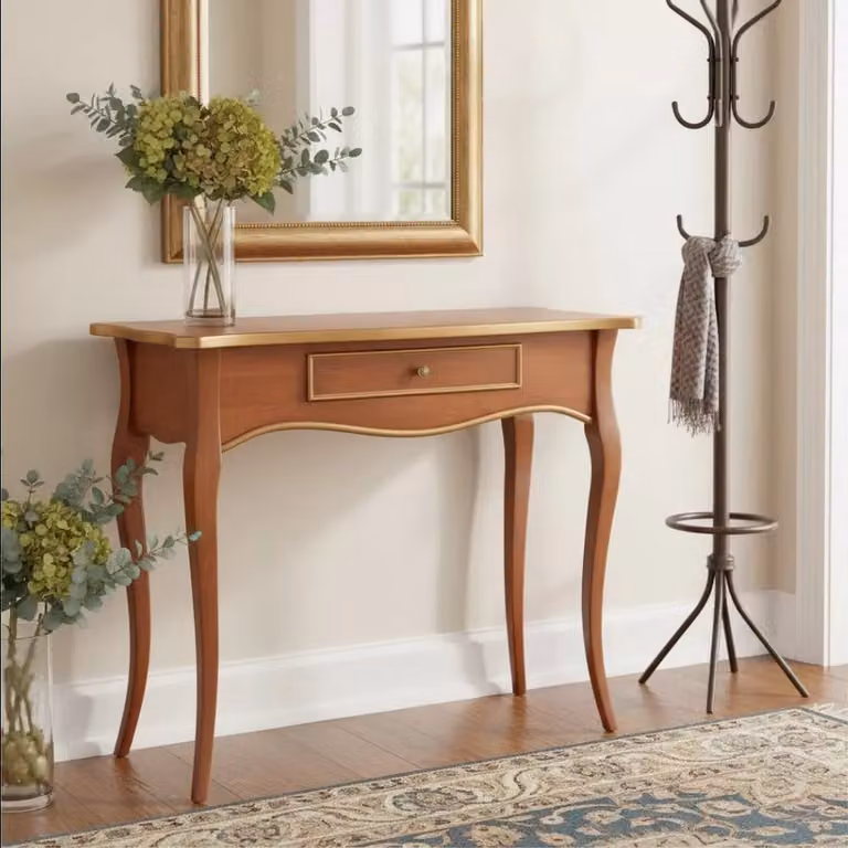 Consolle con 1 cassetto in legno con finitura foglia oro Mobili 2G L: 87 cm, P: 38 cm, H: 77 cm