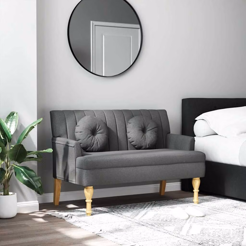 Panca con Cuscini vidaXL in Tessuto Grigio con Struttura in Legno, L: 113 cm, P: 64,5 cm, H: 75,5 cm