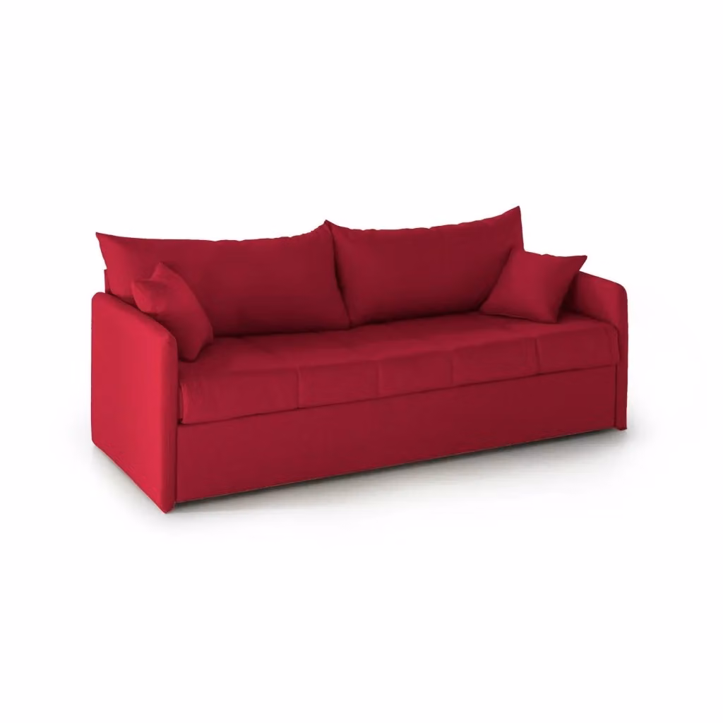 Avellana Divano Letto 3 Posti Made in Italy con Copertura Sfoderabile e Cassetto Contenitore, Rosso, L: 205 cm, P: 86 cm – 2