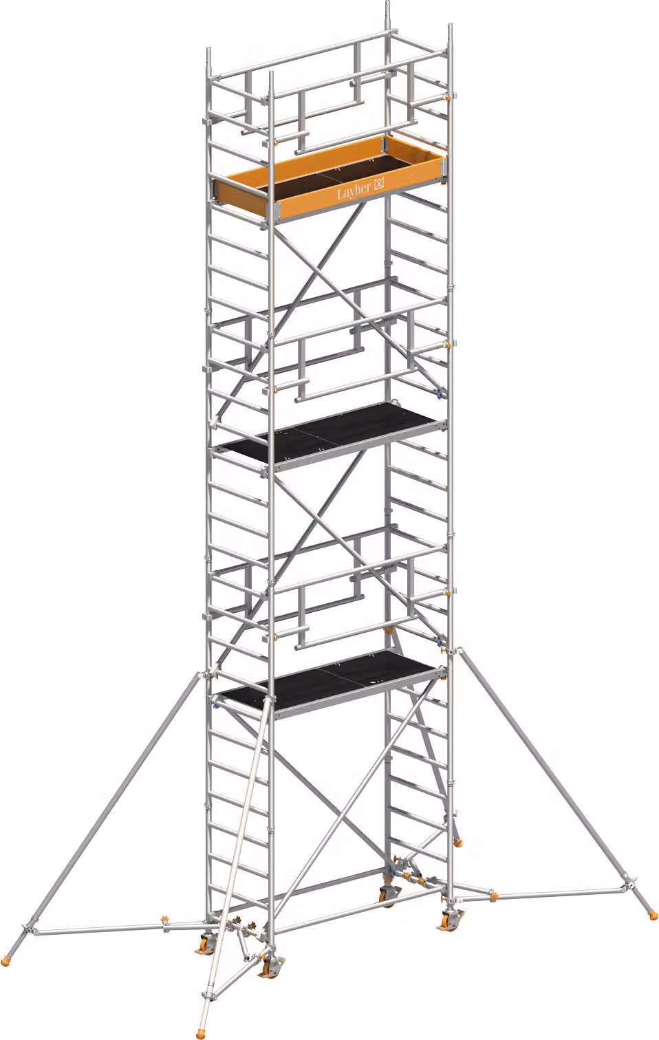Ponteggio mobile Layher Uni Leicht P2 Safety Plus con doppia ringhiera e puntelli estensibili 8,10 m AH