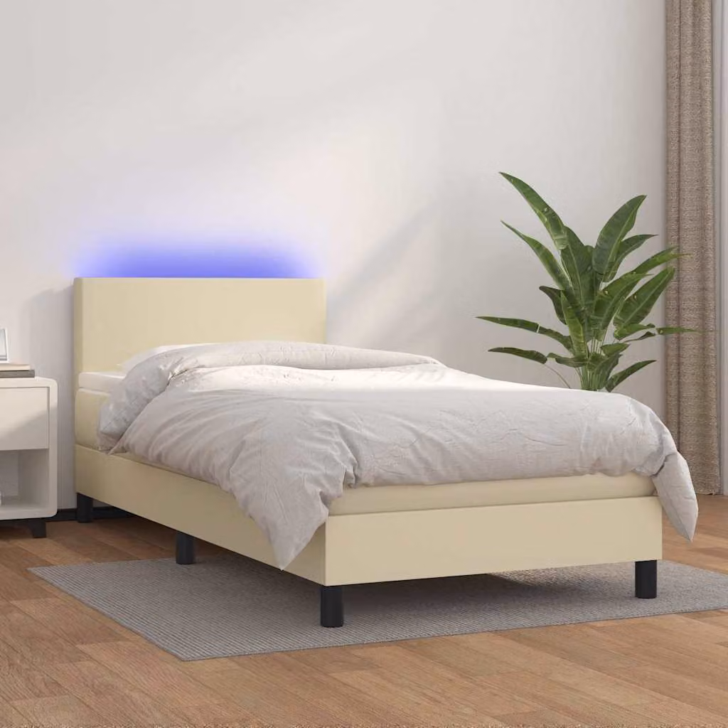 vidaXL Giroletto a Molle Ibrido con Materasso, Illuminazione LED e Porta USB, Similpelle Beige, L/P: 80 x 200 cm