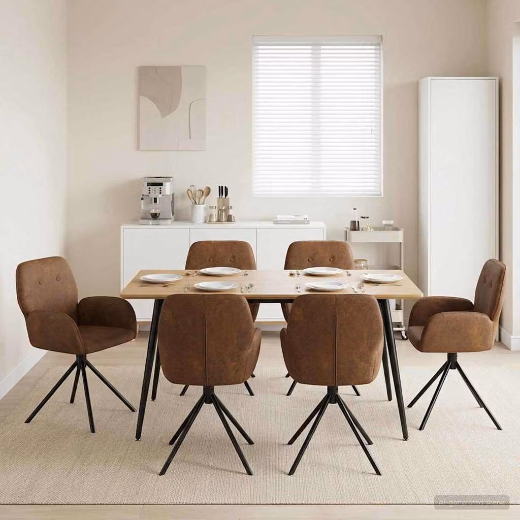 Set di 6 sedie da pranzo girevoli vidaXL in pelle scamosciata sintetica marrone con braccioli e base in metallo
