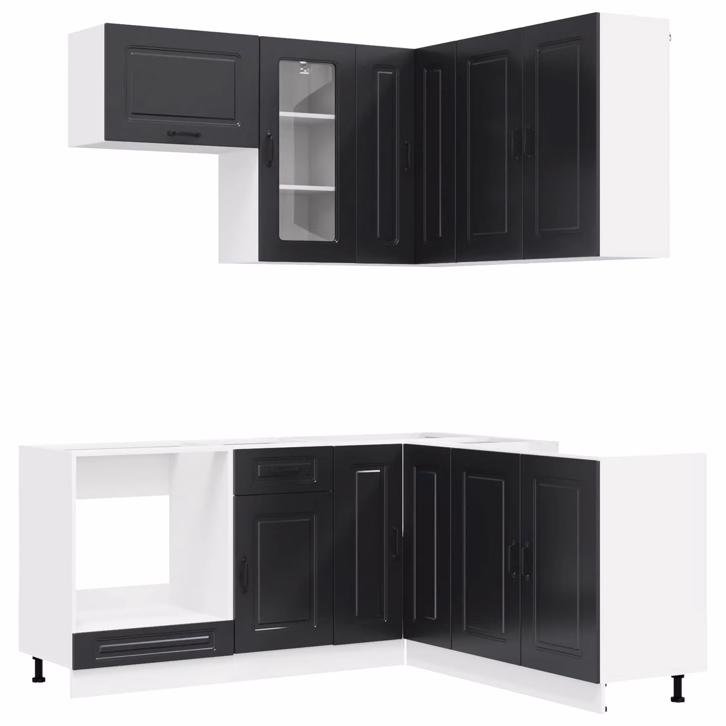 Unità cucina moderna vidaXL KALMAR 8 pezzi nero con ante in vetro e ripiani aperti in MDF