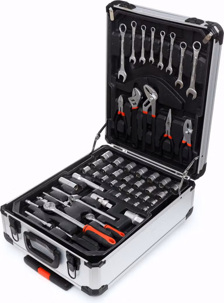 Set di utensili 188 pezzi pinze, martello, cricchetto reversibile, chiave inglese in valigetta di alluminio