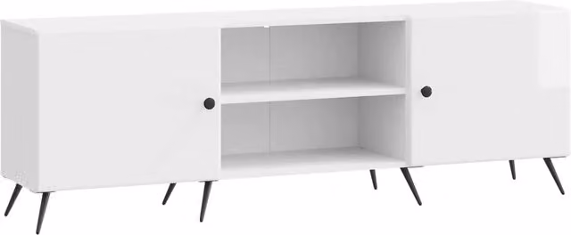 Mobile TV-Credenza DESIGN IN Bianco Lucido in Legno e Metallo L: 150 cm, P: 31 cm, H: 50 cm