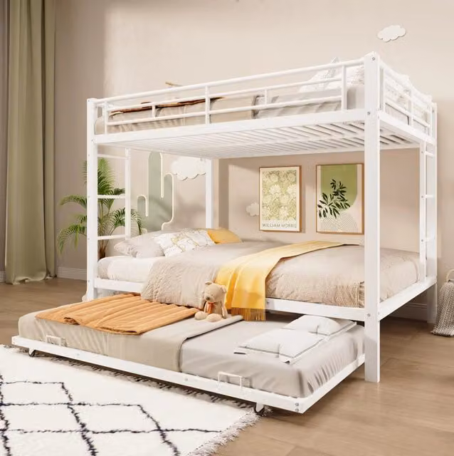 Letto a castello per bambini in metallo 140 x 200 cm con letto estraibile; bianco