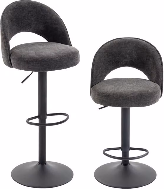 Set di 2 sgabelli da bar, regolabili in altezza e girevoli, per bancone, grigio scuro.