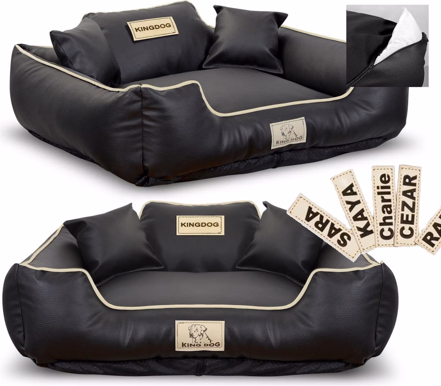 Letto per cani KINGDOG ECO LEATHER 100x75 cm personalizzabile estraibile antiscivolo nero