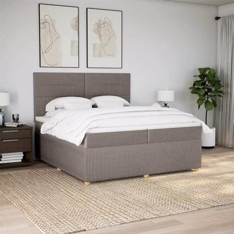 vidaXL Letto Ibrido con Materasso in Tessuto Beige e Struttura in Legno di Pino 200x200 cm