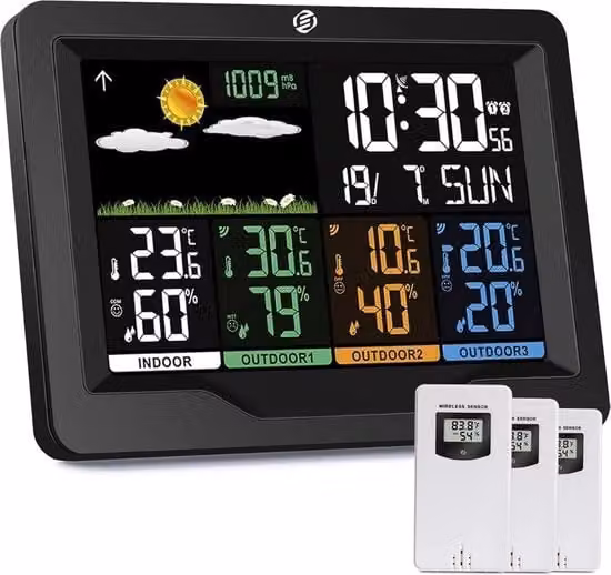 Stazione Meteorologica Interna e Esterna - Stazione Meteorologica - Senza Fili - Termometro, Barometro, Umidistat - Sensore Esterno - Temperatura - Previsioni del Tempo