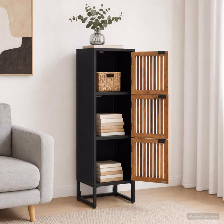 Credenza moderna vidaXL in legno di mango e MDF, marrone e nero, L: 120 cm, P: 35 cm, H: 30 cm