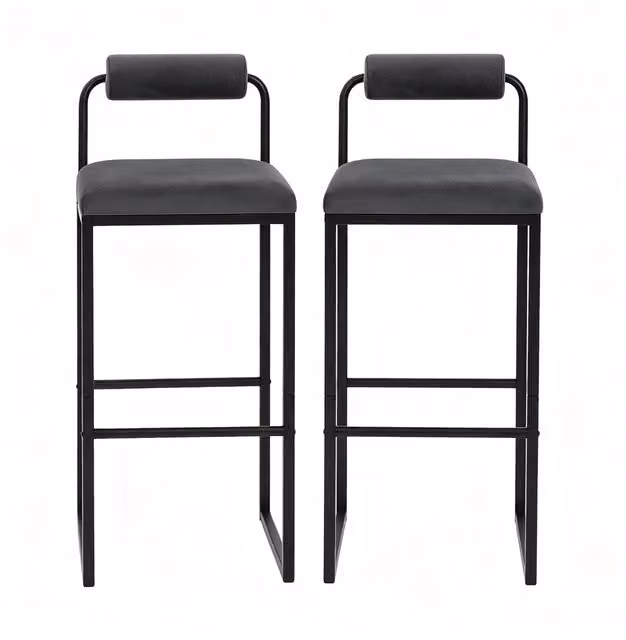 Set 2 sgabelli da bar 38,5 x 39 x 95,5 cm in acciaio e velluto grigio scuro