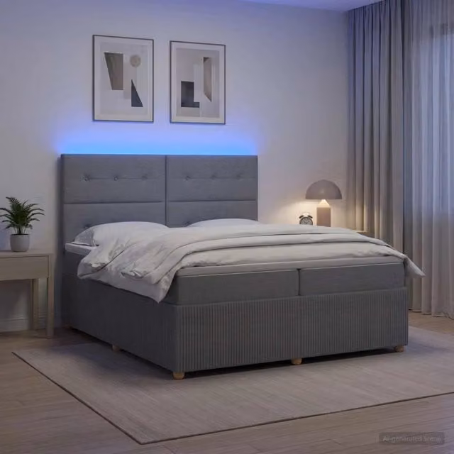 Letto Box Spring vidaXL con Materasso Ibrido e Illuminazione LED, Grigio e Bianco, L/P: 200 x 200 cm