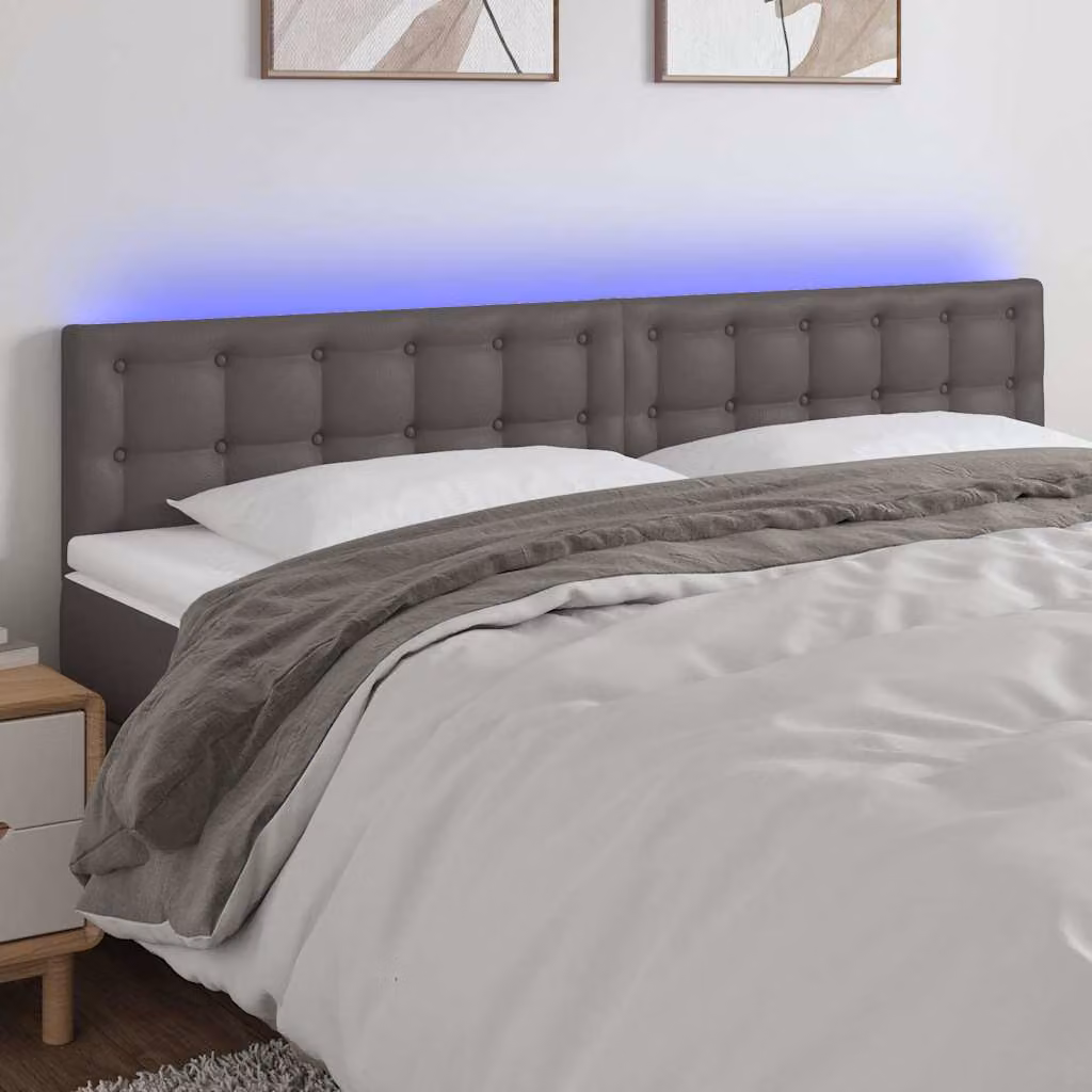 Testiera per letto vidaXL in similpelle grigia con illuminazione LED e porta di ricarica USB, L: 160 cm, P: 5 cm, H: 78-88 cm